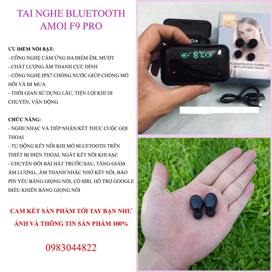 Tai nghe Bluetooth Tai nghe F9 pro True Wireless không dây, kiêm sạc dự phòng 2000mah+ Bảo hành 6 tháng lỗi đổi mới