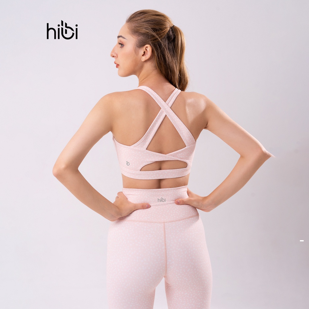Set đồ tập yoga gym Hibi Sports H152 size mới, áo bra phối V, lưng xoắn nơ, kèm mút ngực