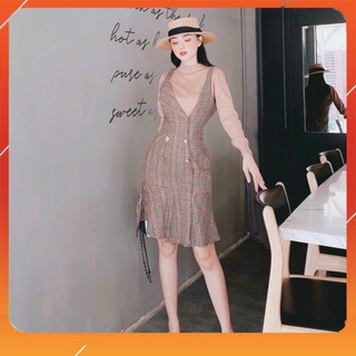 Set váy phối áo len nữ [giá bao rẻ] cho mùa thu đông năm nay
