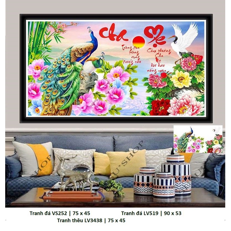 Tranh đính đá cha mẹ KT:75x45cm,tranh gắn đá chưa làm.