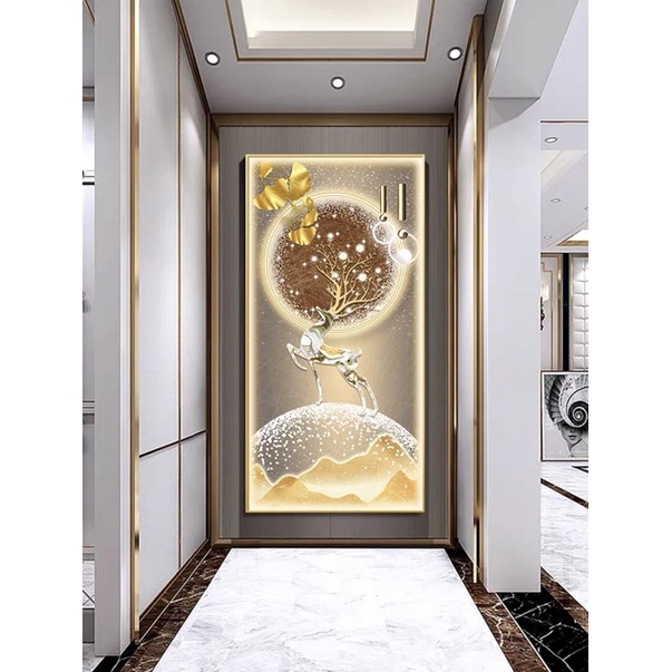 Tranh Treo Tường Lối Vào Tráng gương Phòng Khách/ Ngủ/ Phòng ăn/ Nhà Hàng Khách Sạn Cầu Thang Hươu Lông Vũ