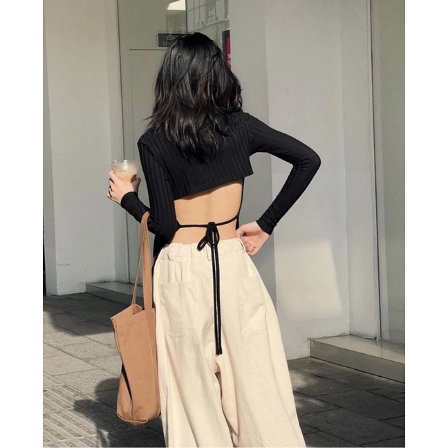 SET ÁO CUT.OUT LƯNG CỘT NƠ + Quần nude🖤💙