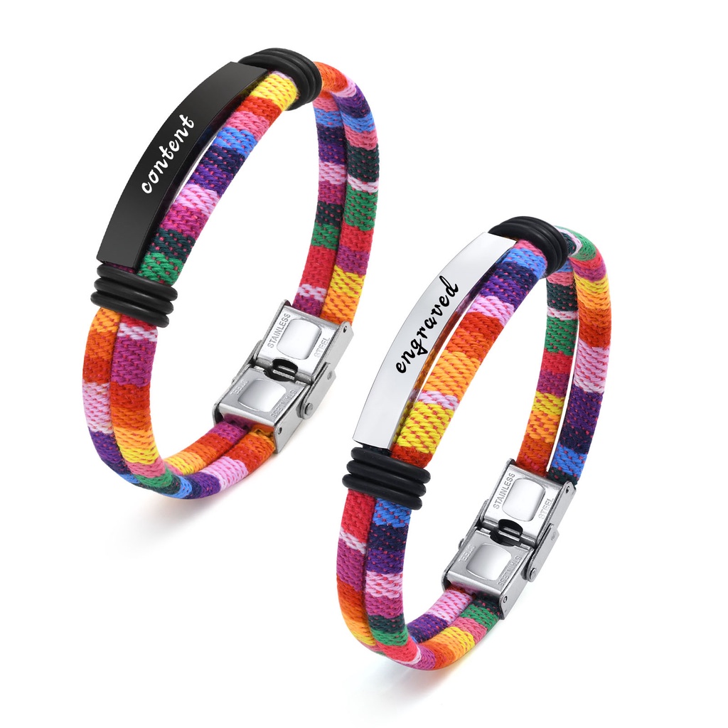 Vnox Vòng Tay Dây Thừng Gắn Thẻ ID Bằng Thép Không Gỉ Phong Cách Bohemia Cho Nam