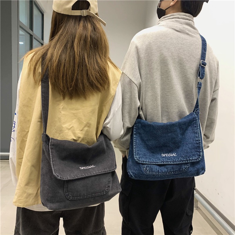 Túi canvas đeo chéo sức chứa lớn thời trang phong cách Hàn Quốc