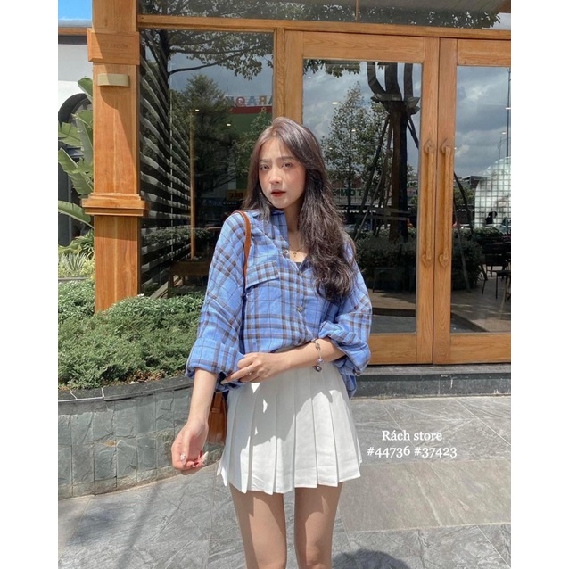 [RÁCH STORE] Áo sơmi - 2túi nắp giả - tay phồng - caro