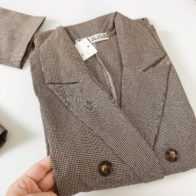 [ Mã FAMAYWA2 giảm 10K đơn 50K] Áo vest blazer kẻ nâu cực chất | BigBuy360 - bigbuy360.vn