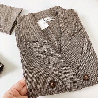 Áo vest blazer kẻ nâu cực chất