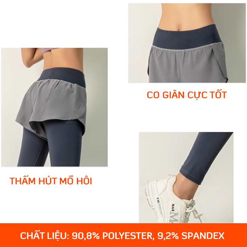 Quần tập gym nữ Louro QF52, kiểu quần tập gym nữ có quần short liền, vải co giãn 4 chiều, thoáng mát