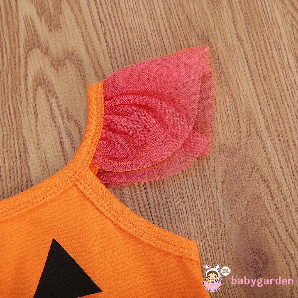 Đầm sát nách in họa tiết bí ngô phong cách Halloween thời trang cho bé gái 1-4T