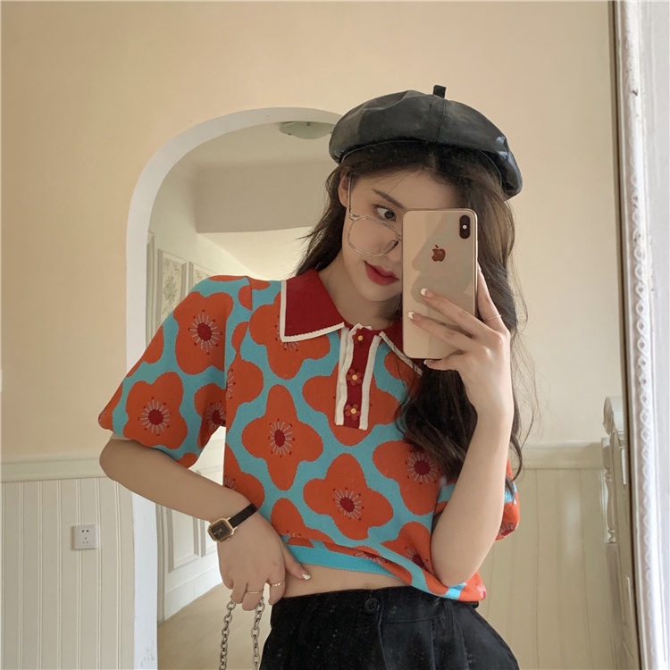 Xiaozhainv Áo Sơ Mi Tay Ngắn In Họa Tiết Hoa Phong Cách Hàn Quốc Cho Nữ | BigBuy360 - bigbuy360.vn