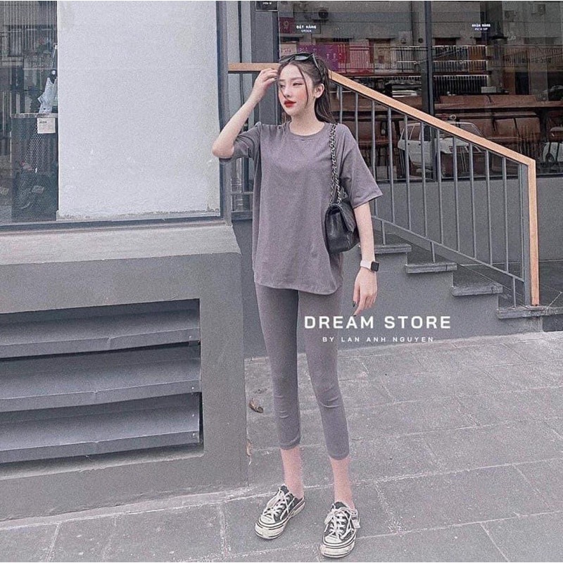 Bộ cotton trơn áo cộc quần dài