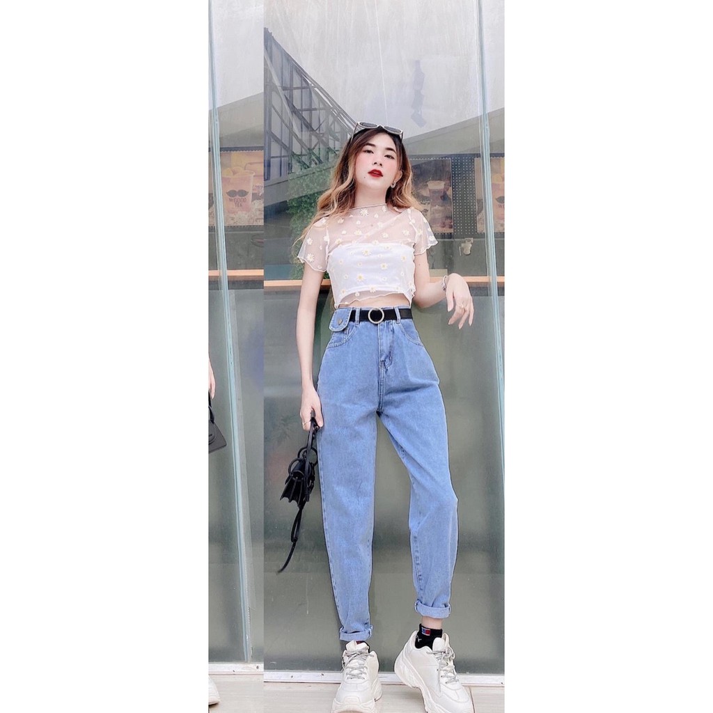 Quần jean baggy nữ đai cao nắp túi kiểu cách [FREESHIP] hàng loại 1, chất vải dày