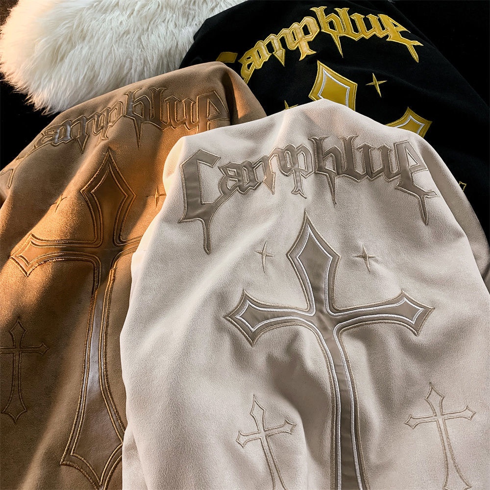 Áo Hoodie Thu Đông Dáng Rộng In Họa Tiết Chữ Thập Phong Cách retro Mỹ Cho Nam Và Nữ y2k