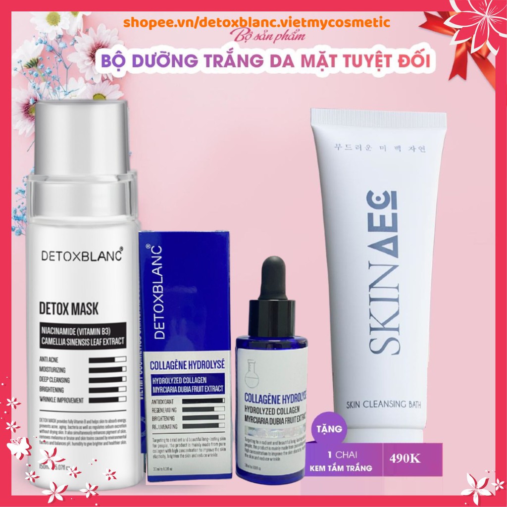 Combo dưỡng trắng da Detox blanc (Detox mask+ serum collagen) tặng kèm sữa tắm trắng hàng ngày skin aec