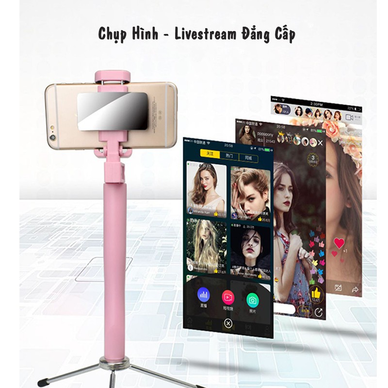 Tripod Chụp Ảnh Bluetooth Không Dây Gậy Tư Sướng Bluetooth 1m2 Có Chân Đỡ Thích Hợp Mọi Điện Thoại