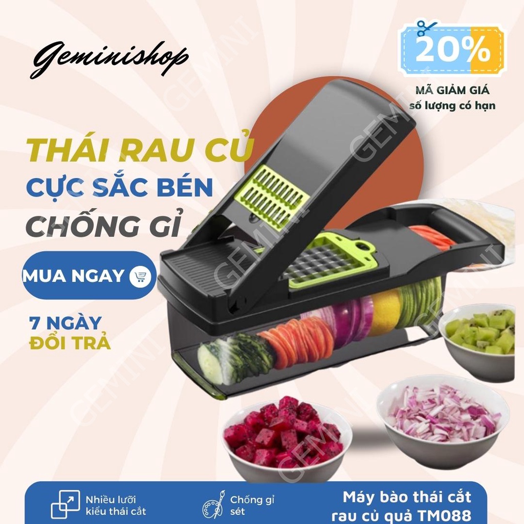 (MÀU GHI XÁM) Bộ cắt cắt rau củ trái cây đa năng TM088 tích hợp hộp có nắp và tính năng bào rau củ