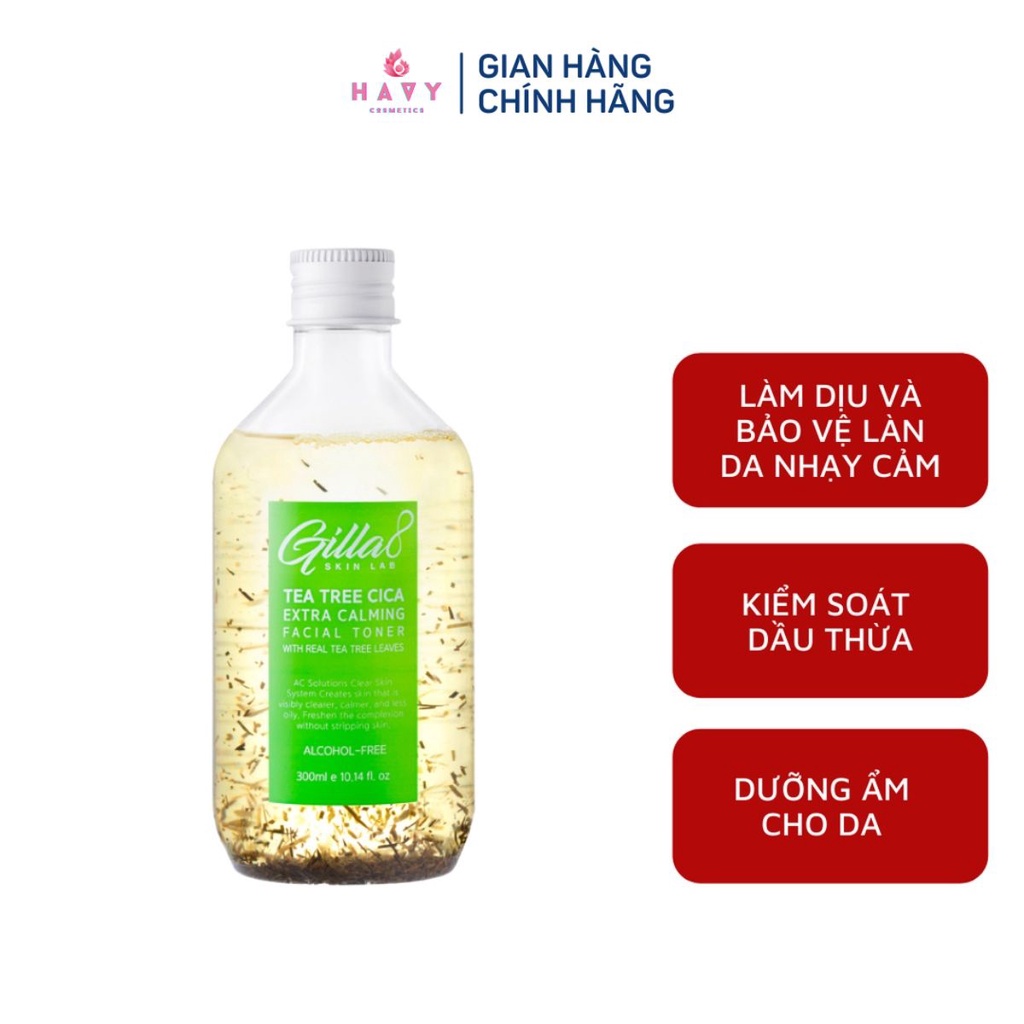 Nước cân bằng lá trà bay GILLA8 Tea Tree Cica Extra Calming Facial Toner 300ml