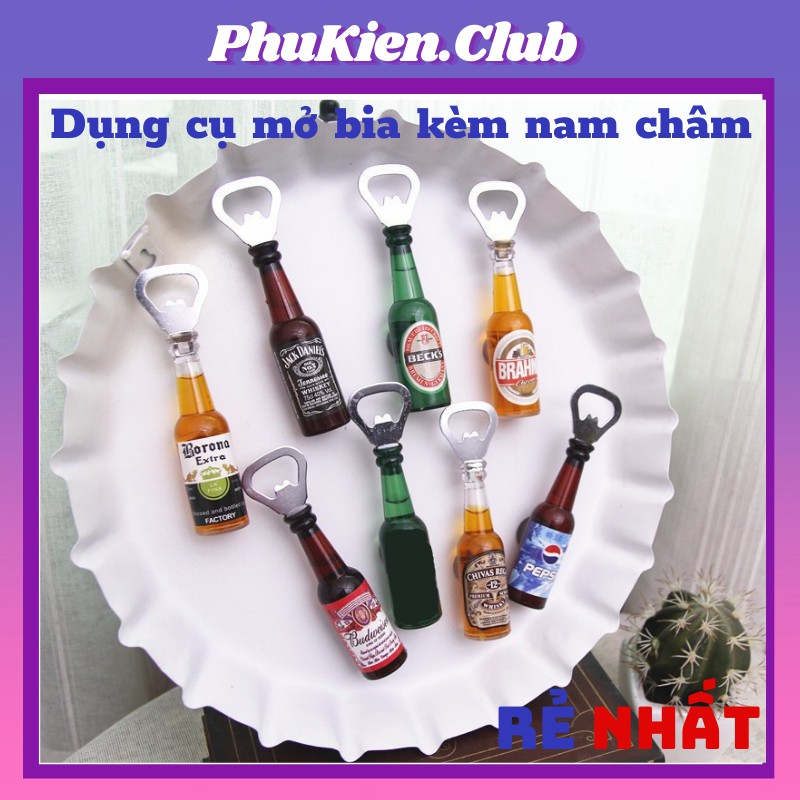 Dụng cụ mở bia kèm nam châm trang trí tủ lạnh hình chai bia, chai rượu đẹp mắt