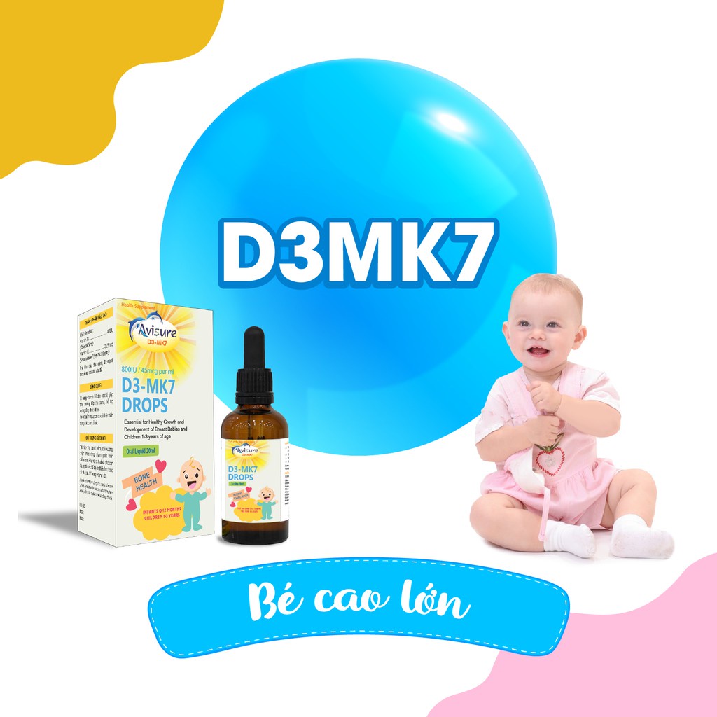 Avisure D3 - MK7 Drops - Bổ sung Vitamin d3 k2, canxi cho bé, giúp xương, răng chắc khỏe