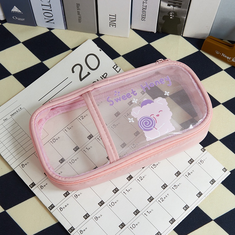 Túi Lưới Đựng Bút Trong Suốt Sức Chứa Lớn Dễ Thương Cho Học Sinh Tiểu Học