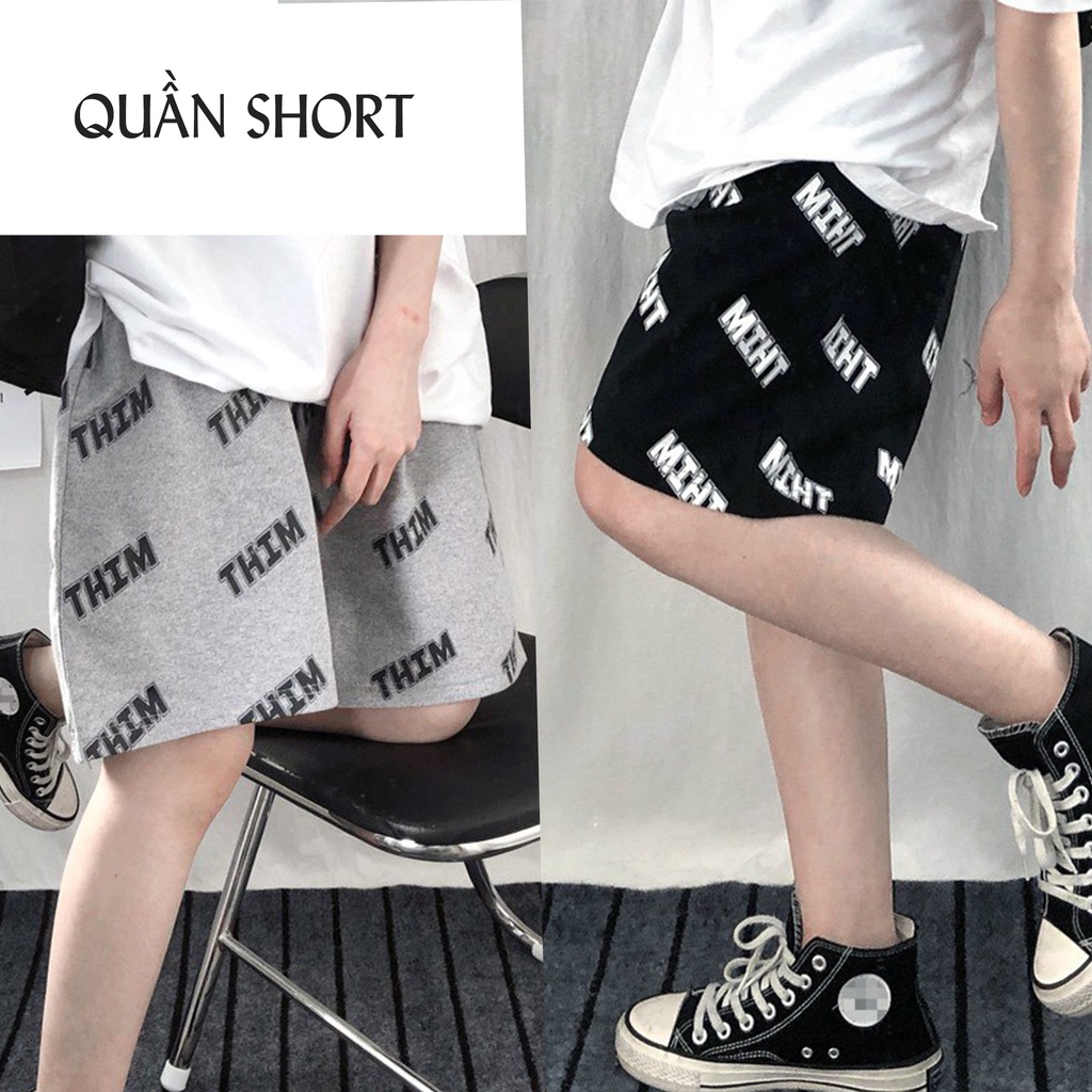 Quần đùi unisex, quần đùi đũi cho cả nam và nữ chữ chéo THIM 2 màu đen xám phong cách trẻ trung năng động