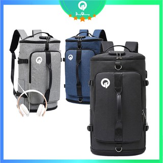 Balo du lịch đa năng cao cấp 2 trong 1, có ngăn chống sốc đựng laptop, kèm dây đeo như túi trống DDQBL005