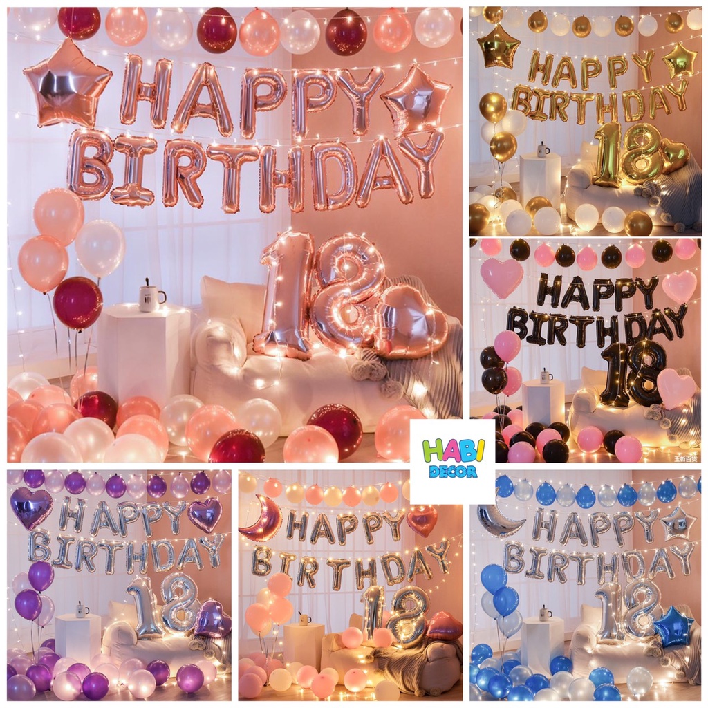 Set Bong Bóng Trang Trí Sinh Nhật, Happy Birthday Siêu Đẹp Dễ Làm Đầy Đủ Đồ Cho Người Lớn, Em Bé ( Tặng Kèm 02 số) NL01