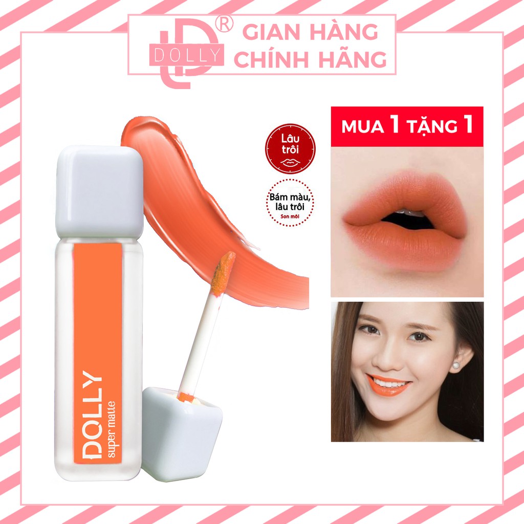 Son kem lì Màu "CAM SÁNG" DOLLY SUPER MATTE chính hãng không chì, MUA 1 TẶNG 1