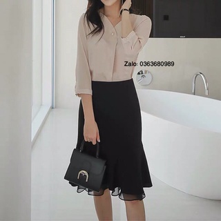 Chân váy dáng suông công sở đuôi cá phối voan