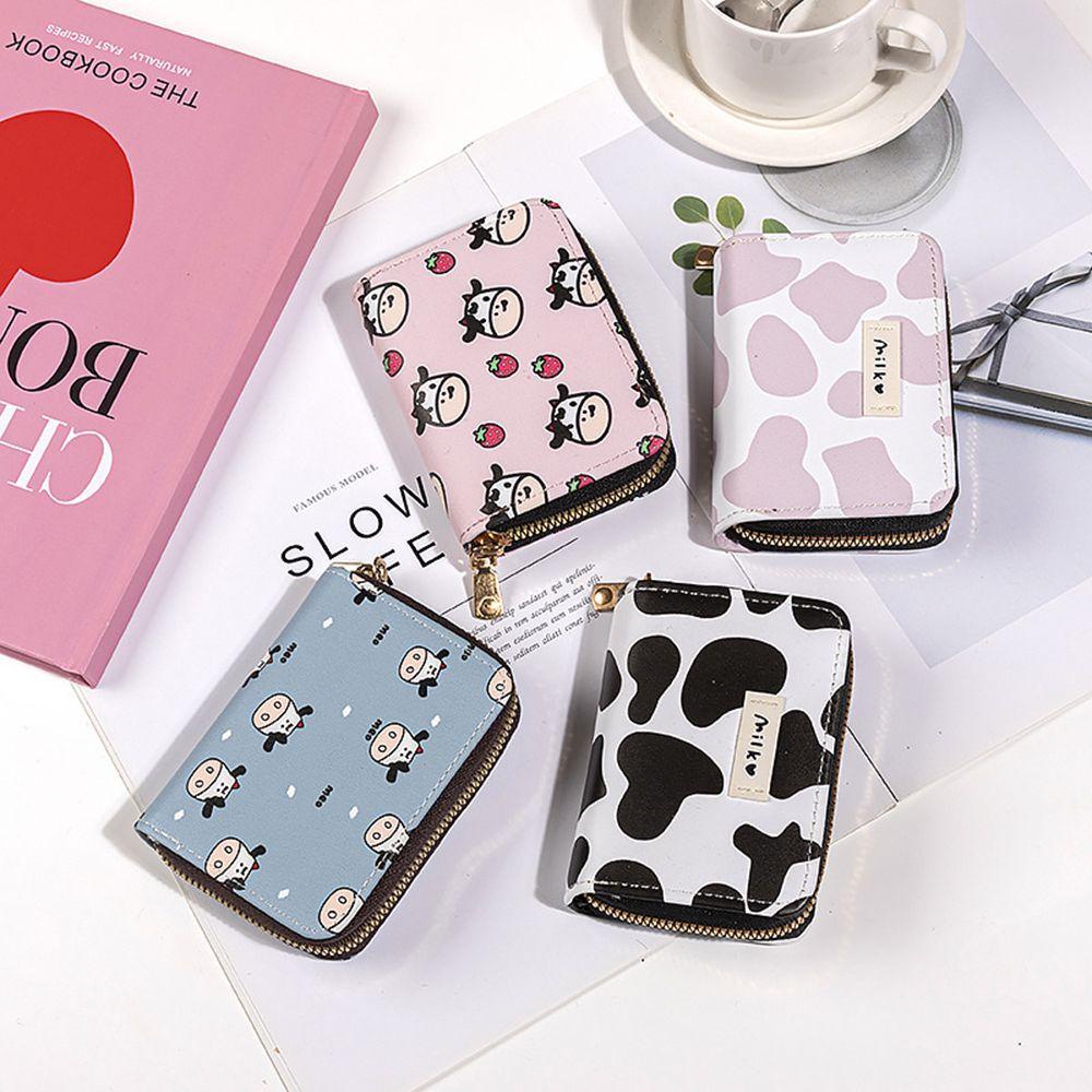 Ví Da PU Đựng Thẻ / Tiền Xu In Họa Tiết Bò Hoạt Hình Dễ Thương Cho Nữ