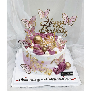 Topper mica HPBD 3 sao vàng chữ uốn
