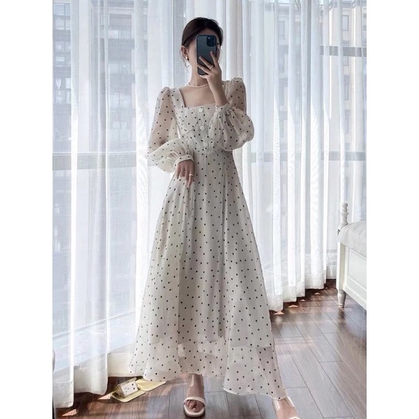 BÁN SỈ VÁY CHẤM BI CỔ VUÔNG