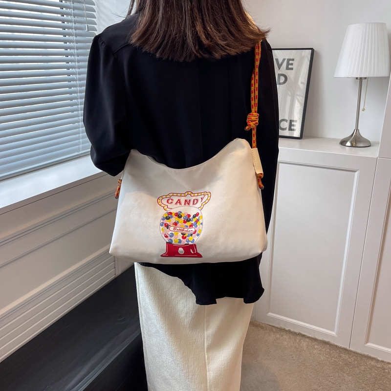 Túi Tote Đeo Vai Vải Canvas Cỡ Lớn Thời Trang Mùa Hè Cho Nữ Dễ Phối Đồ