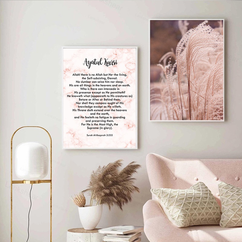 Thư Pháp Hồi Giáo Nghệ Thuật Treo Tường Áp Phích Hồi Giáo Kinh Qur 'an Hiện Đại Màu Hồng Canvas Tranh Ramadan Hình Ảnh Cho Trang Trí Phòng Khách
