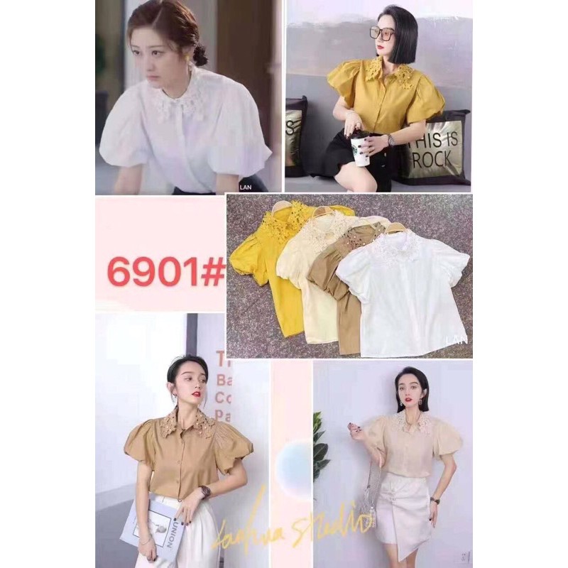 G35. 6901. ÁO XÔ SOMI CỔ REN ĐÍNH HẠT TAY PHỒNG