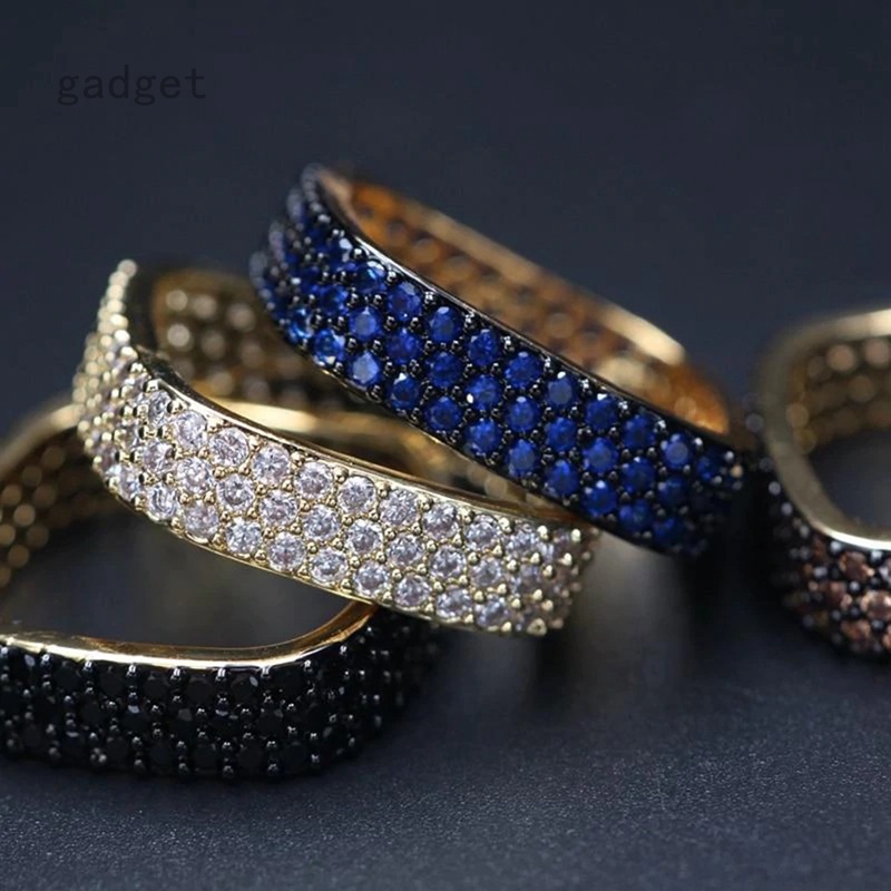 Nhẫn Nữ Đính Đá Zircon Màu Xanh Dương/Đen/Vàng Vuông/Tròn Thanh Lịch