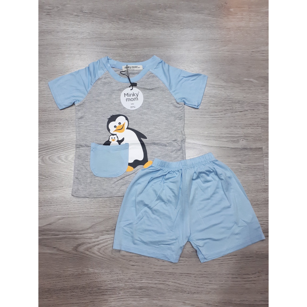 Bộ Cộc Tay Thun Lạnh Minky Mom Bé Trai, Bé Gái Size 8-18kg 💖 Bộ Ngắn Tay Chim Cánh Cụt Bé Trai Bé Gái Thun Lạnh Mềm Mát