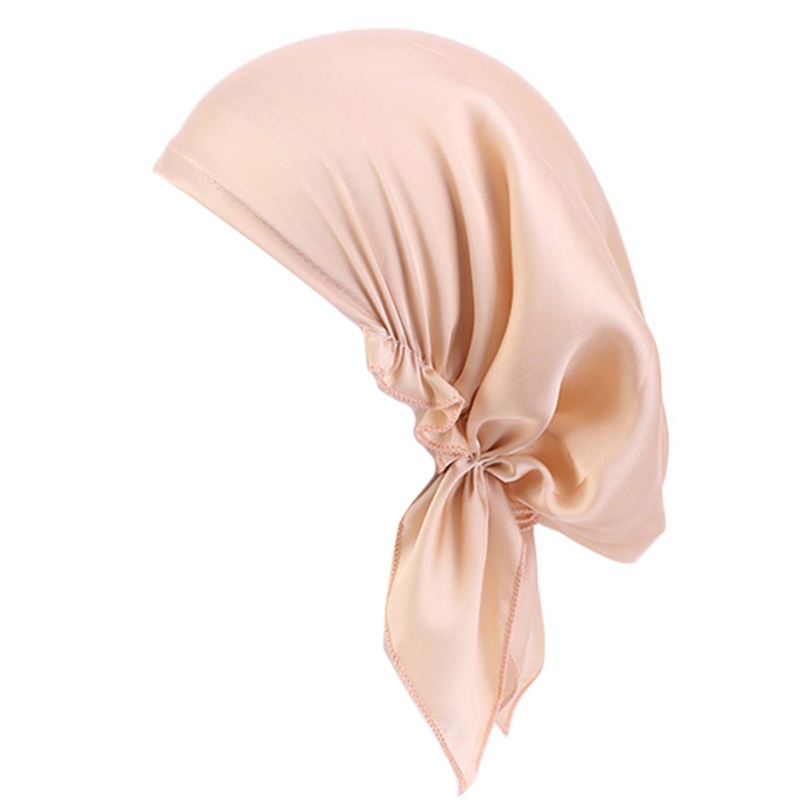 Mũ Trùm Đầu Bằng Satin Co Giãn Màu Trơn Kèm Dây Ruy Băng Chống Rụng Tóc Khi Ngủ Cho Phụ Nữ Hồi Giáo