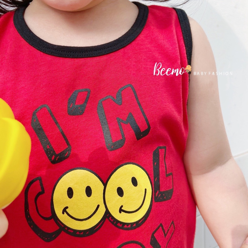 Bộ ba lỗ cho bé trai gái in hình mặt cười Beemo Chất liệu cotton 4 chiều co giãn kiểu dáng năng động B115