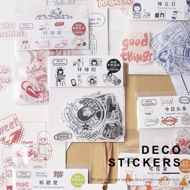 Túi 40 tấm sticker dán trang trí phong cách truyện tranh