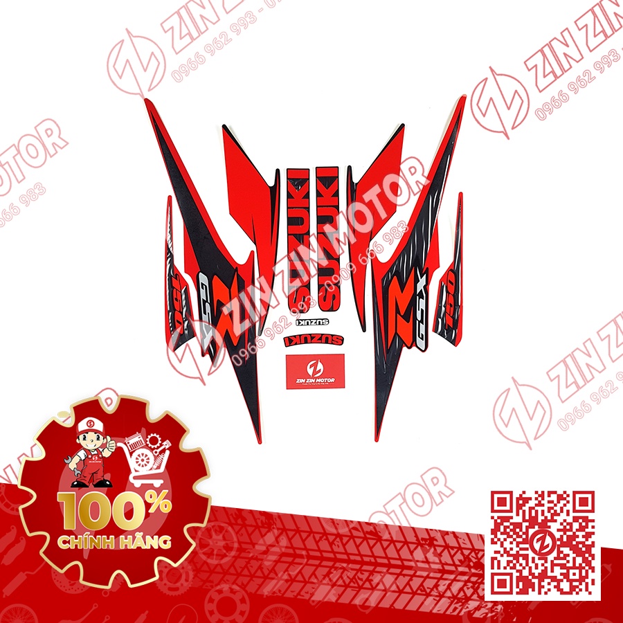 Bộ Tem Đỏ Đen Nhám - GSX R150 - 68000-23K00-APM - ZIN ZIN MOTOR