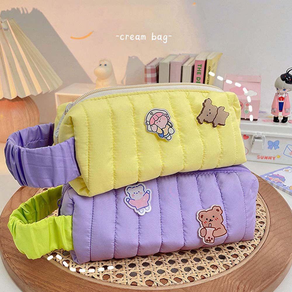 Túi Đựng Bút Màu Trơn Sức Chứa Lớn Có Dây Đeo Cổ Tay Thời Trang Đơn Giản