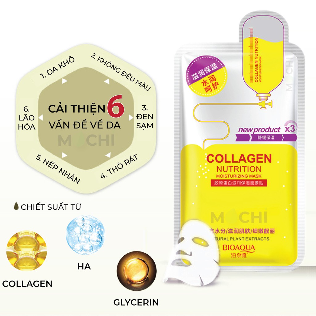 Mặt Nạ Giấy Collagen Trẻ Hóa Dưỡng Trắng Da Cấp Ẩm Mask Đắp Mặt Dưỡng Nhan Bioaqua Cao Cấp Nội Địa Trung MOCHI SHOP