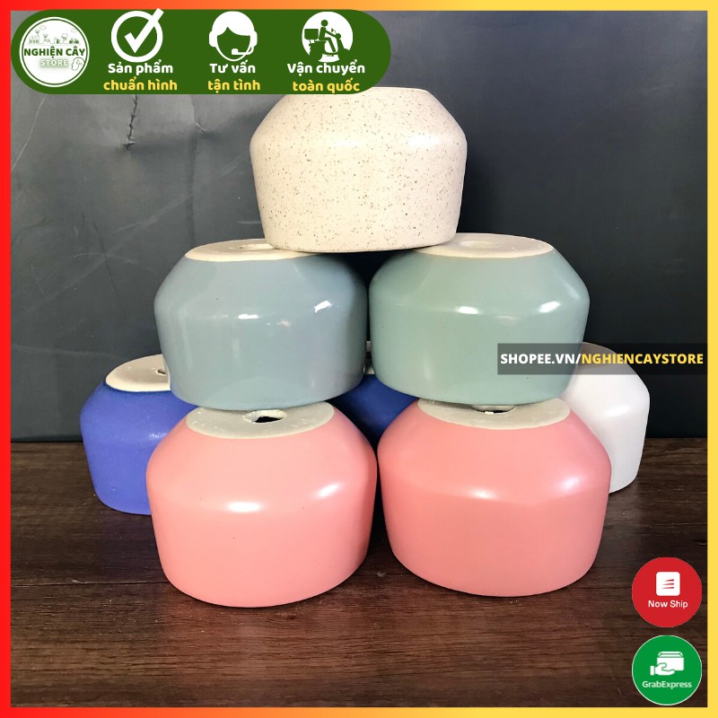 Chậu gốm sứ kim cương trồng cây cảnh mini, sen đá, sương rồng hàng Bát Tràng men đẹp (7x9cm)