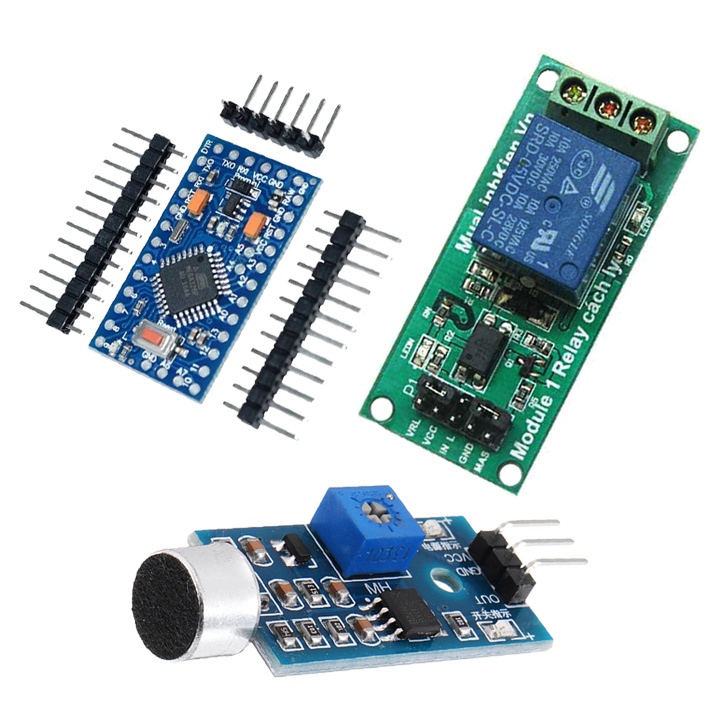 Điều Khiển Thiết Bị Bằng Âm Thanh (Combo 1 Arduino Pro Mini, 1 Module Cảm Biến Âm Thanh, 1 Module Relay 1 Kênh)