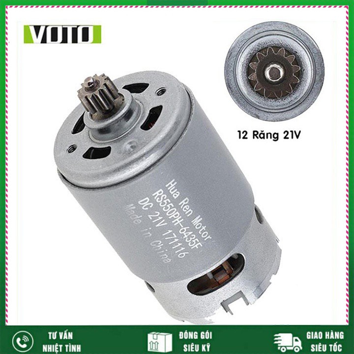 Motor DC RS550 21V 19000rpm VOTO Động Cơ Thay Thế Máy Khoan Pin - Motor 550 12 răng 21V