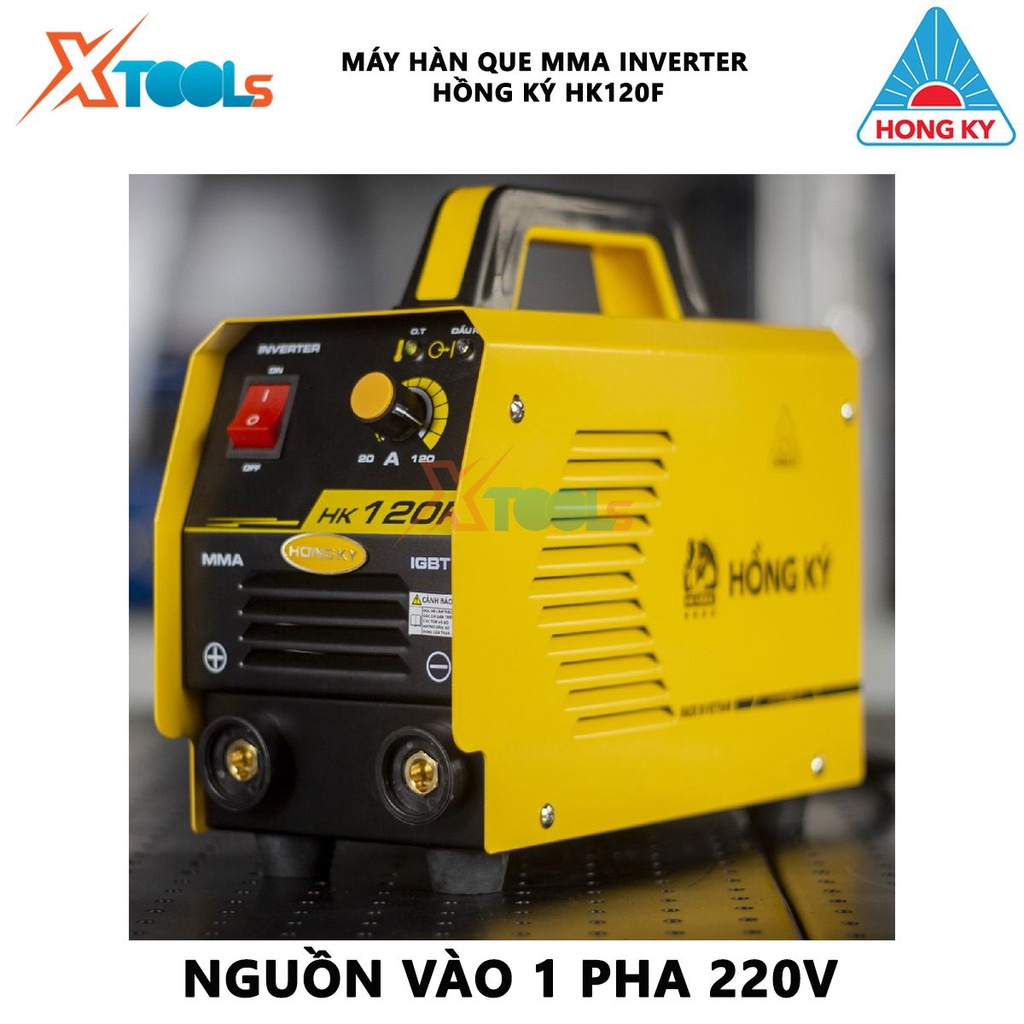 Máy hàn que Inverter Hồng Ký HK120F | Máy hàn điện tử Hàn que 1.6 - 3.2 mm  Công suất đúng 120A dùng để hàn các đồ vật t