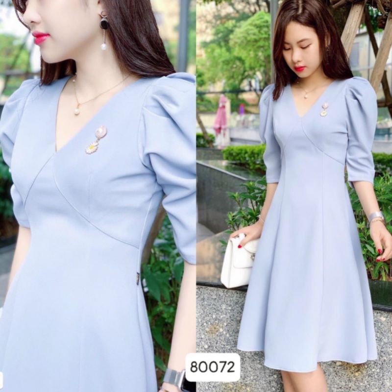 Đầm xòe dự tiệc cổ tim tay lỡ kèm phụ kiện rời xinh xắn size từ 40-71kg