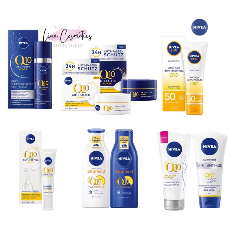 Trọn bộ sản phẩm kem dưỡng, dưỡng thể, kem tay, kem tan mỡ, chống nẻ, serum, kem mắt nivea q10 chống lão hoá Đức