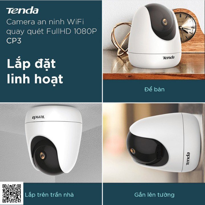 Camera IP Wifi Tenda CP3 Full HD 1080P xoay 360° chính hãng cao cấp kèm thẻ 32g,64g